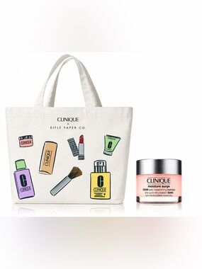 🩷 CLINIQUE X RIFLE PAPER CO CANVAS TOTE + MOISTURE SURGE 1 OZ SET